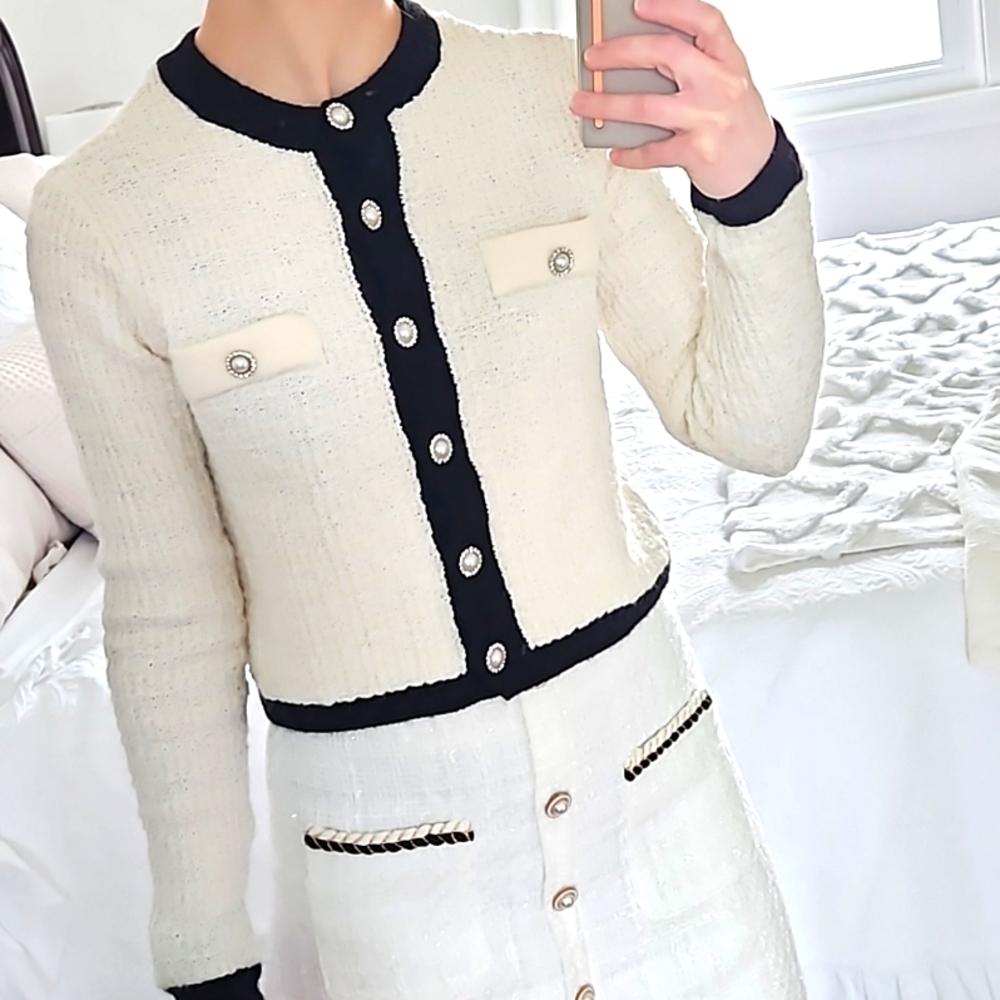 MNG tweed-like sweater-jacket